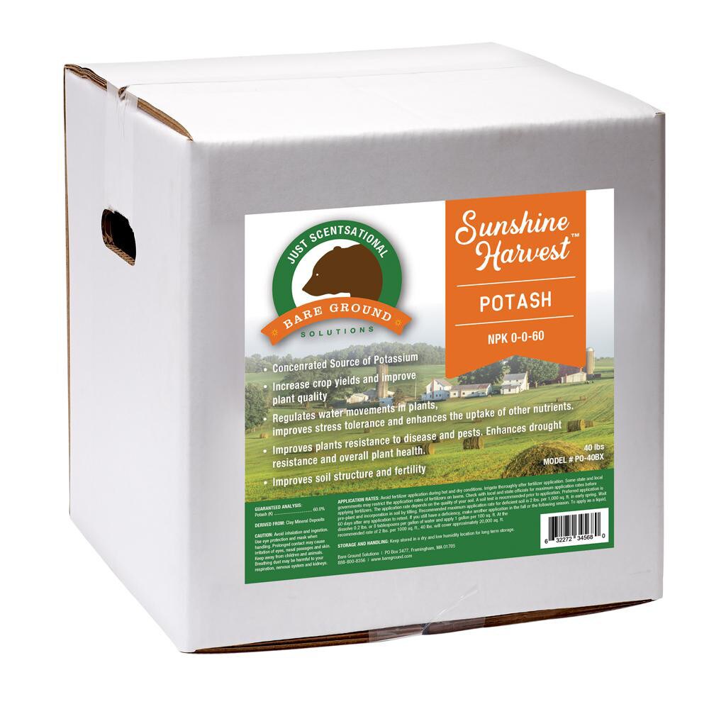 Garden & Pump Sprayer Accessories; Description: Sunshine Harvest NPK 0-0-60 potash fertilizer 40lb box; Form: Granules; Container Size (Lb.): 40; For Use With: Spreader; Chemical Safe: Yes; Type: Fertilizer
