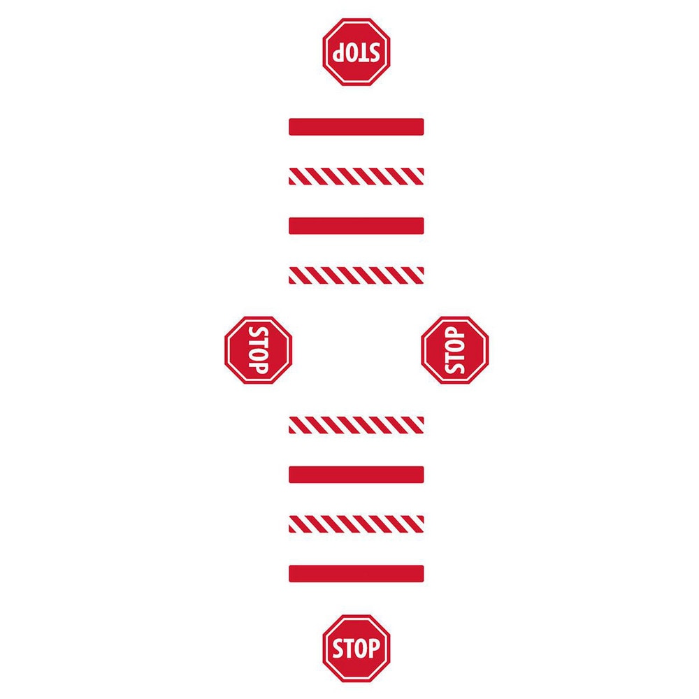 Adhesive Backed Floor Signs; Message Type: Traffic Control; Message/Graphic: Message & Graphic; Message or Graphic: Message & Graphic; Legend: STOP; Material: Vinyl; Legend Color: White; Color: Red, White; Shape: Rectangle