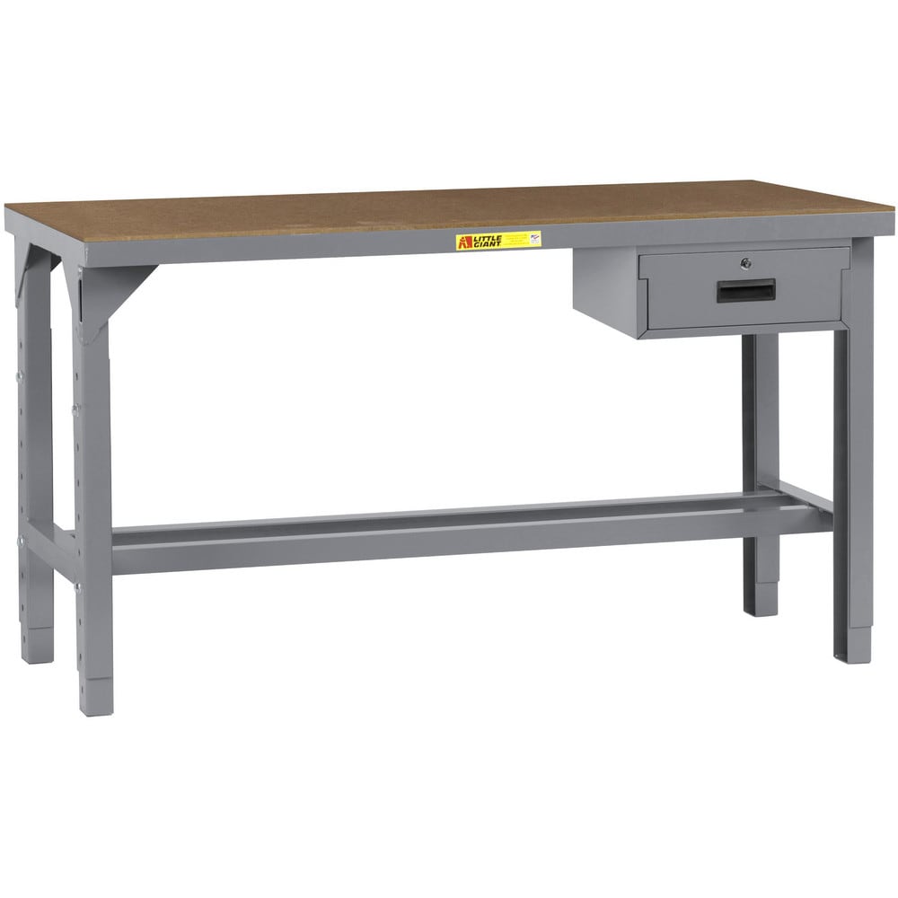 Heavy-Duty Use Workbench: 84" Wide, 36" Deep, 27 to 41" High, Powder Coated, Hardboard/Steel Top, Gray