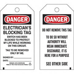 Lockout Tag: 5-3/4" High, 3" Wide, Polyester, "DANGER"