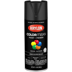 Spray Paint: Black, Semi-Gloss, 12 oz Net Fill, Acrylic Enamel