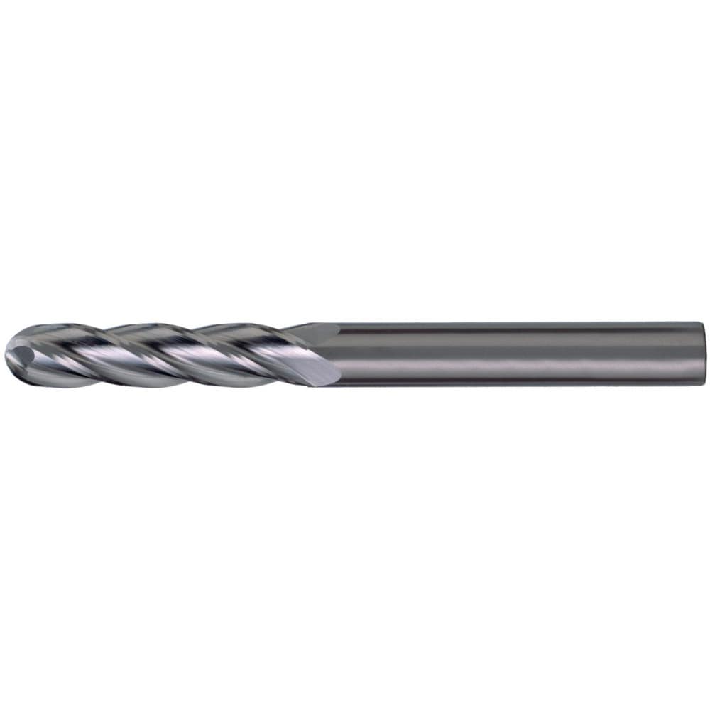 Ball End Mill: 1/4" Dia, 1-1/8" LOC, 4 Flute, Solid Carbide
