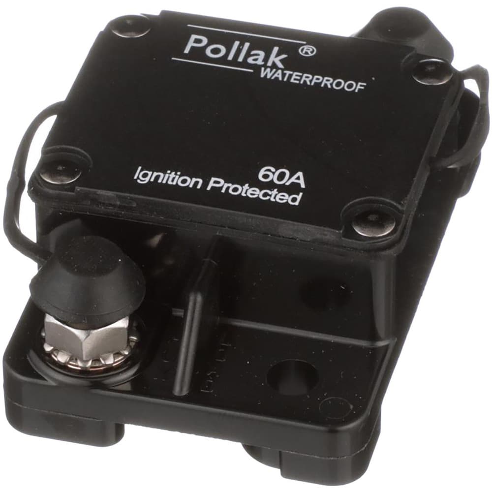 Automotive Circuit Breakers; Mount: 2-Hole; Power: 12; Circuit Breaker Type: Type I Circuit Breaker; Working Amperage: 60; Width (Decimal Inch - 4 Decimals): 1.9; Height: 1.44; Length (Decimal Inch - 4 Decimals): 3