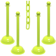 Pedestrian Barrier Kits; Chain Material: Polyethylene; Post Material: HDPE; Surface Pattern: Solid Color; Chain Color: Safety Green; Post Color: Safety Green; Inside Link Length: 1.42 in; Inside Link Width: 0.59