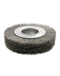 8″ Diameter × 1 3/8″ Width, Carbon Steel, 0.006″ Crimped Bristle, Wheel Brush