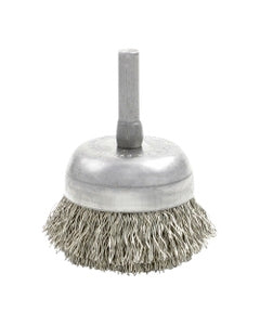 0.006″ Bristle Dia., 1-3/4″ × 3/4″ Stainless Steel, Small Diameter Cup Brush