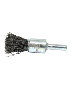 1/2″ Diameter × 1/4″ Shank Diameter × 7/8″ Trim Length, 0.020″ Crimped Bristle, Carbon Steel, Solid End Brush