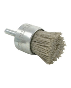 1″ Diameter × 1/4″ Shank Diameter × 7/8″ Trim Length, 0.035″ Abrasive Nylon Bristle, Aluminum Oxide, Solid End Brush