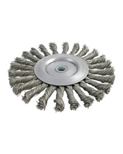 4″ Diameter × 3/8″ Width, Stainless Steel, 0.020″ Knotted Bristle, Wheel Brush