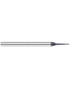 0.045″ Dia. × 0.36″ LOC × 3/16″ Shank Size × 3″ OAL, 3 Flute, 10 Degrees Body Half Taper Angle, Carbide, AlTiN Nano, Square, Tapered End Mill