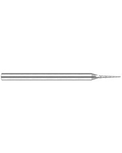1/64″ Dia. × 0.12″ LOC × 1/8″ Shank Size × 1-1/2″ OAL, 3 Flute, 20 Degrees Body Half Taper Angle, Carbide, Uncoated, Square, Tapered End Mill