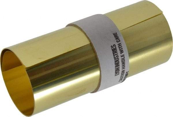 Made in USA - 100 Inch Long x 6 Inch Wide x 0.002 Inch Thick, Roll Shim Stock - Brass - Exact Industrial Supply