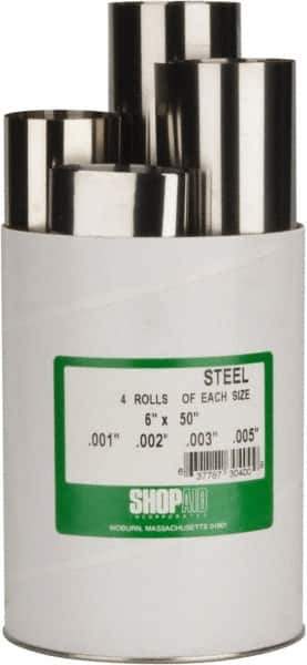 Value Collection - 4 Piece, 50 Inch Long x 6 Inch Wide x 0.001 to 0.005 Inch Thick, Assortment Roll Shim Stock - Steel, 0.001 to 0.005 Inch Thick - Exact Industrial Supply