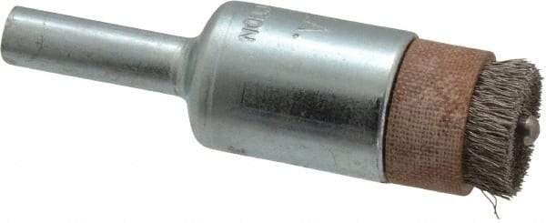 Anderson - 1/2" Brush Diam, Crimped, End Brush - 1/4" Diam Shank, 1/8" Pilot Diam, 20,000 Max RPM - Exact Industrial Supply