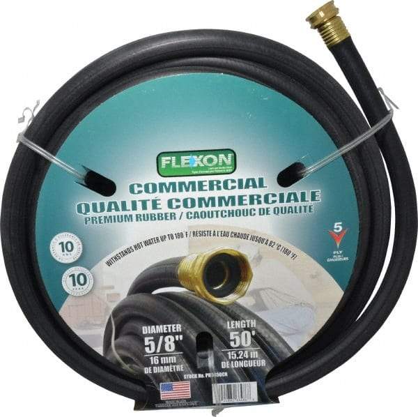 Value Collection - 50' Long Hot Water Hose - 5/8" Diam, 3/4" GHT, Rubber, 425 psi, Hot Water Compatible, Black - Exact Industrial Supply