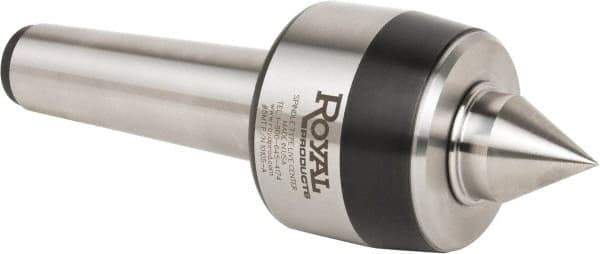 Royal Products - MT5 Taper Shank, 3.45" Head Diam 8,960 Lb Capacity Live Center - 3,500 Max RPM, 2.81" Head Length, 1-1/4" Point Diam, 1.84" Point Len, 3,260 Lb Max Workpc, 10-1/4" OAL, Standard Point - Exact Industrial Supply