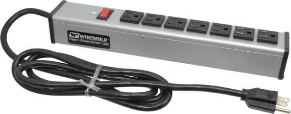Wiremold - 7 Outlets, 120 Volts, 15 Amps, 6' Cord, Power Outlet Strip - Free Hanging Mount, 5-15 NEMA Configuration, 13" Strip, cULus Listed - Exact Industrial Supply