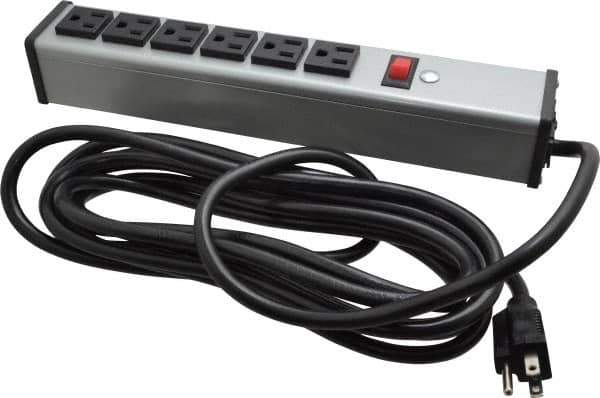 Wiremold - 6 Outlets, 120 Volts, 15 Amps, 15' Cord, Power Outlet Strip - Free Hanging Mount, 5-15 NEMA Configuration, 12-1/4" Strip, cULus Listed - Exact Industrial Supply