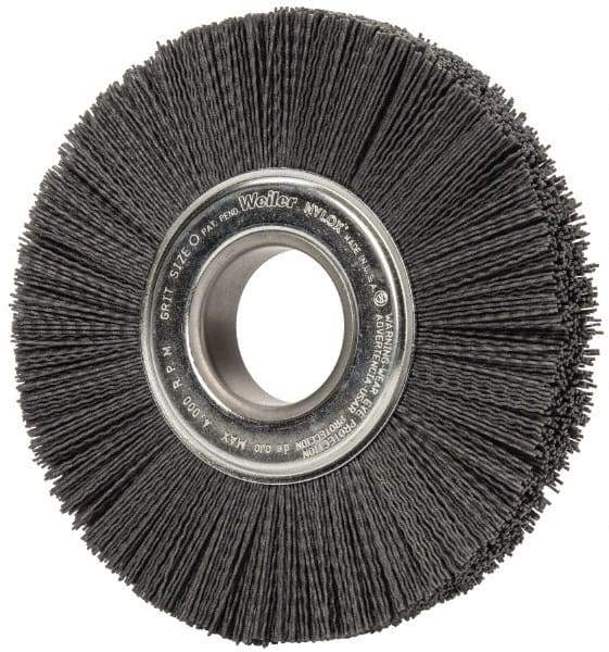 Weiler - 8" OD, 2" Arbor Hole, Crimped Nylon Wheel Brush - 1" Face Width, 2-1/4" Trim Length, 0.04" Filament Diam, 3,600 RPM - Exact Industrial Supply