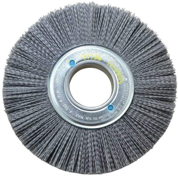 Weiler - 8" OD, 2" Arbor Hole, Crimped Nylon Wheel Brush - 1" Face Width, 2-1/4" Trim Length, 0.04" Filament Diam, 3,600 RPM - Exact Industrial Supply