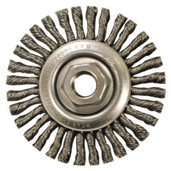 Anderson - 4" OD, M10x1.50 Arbor Hole, Knotted Stainless Steel Wheel Brush - 1/4" Face Width, 7/8" Trim Length, 0.02" Filament Diam, 20,000 RPM - Exact Industrial Supply