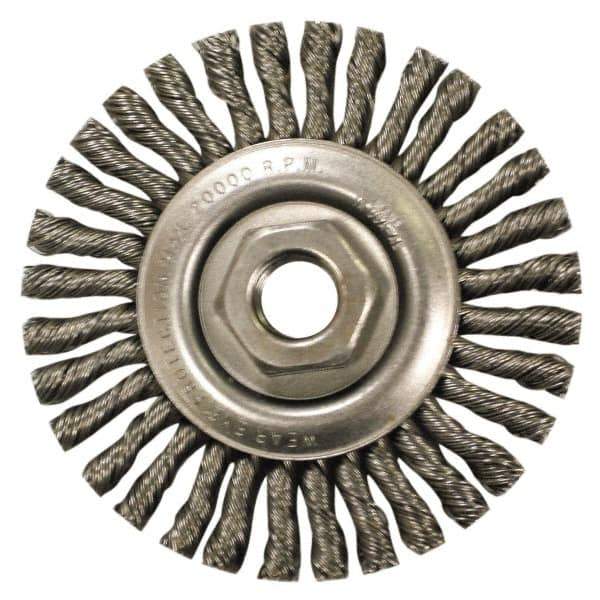 Anderson - 4" OD, M10x1.25 Arbor Hole, Knotted Steel Wheel Brush - 1/4" Face Width, 7/8" Trim Length, 0.02" Filament Diam, 20,000 RPM - Exact Industrial Supply