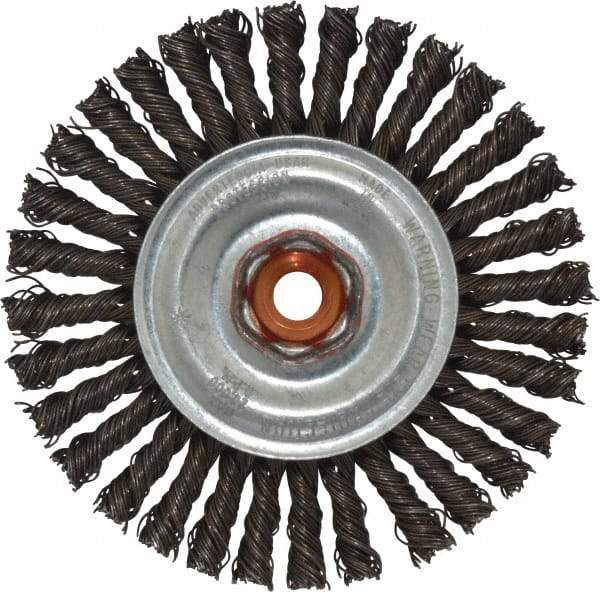 Anderson - 4" OD, M10x1.50 Arbor Hole, Knotted Steel Wheel Brush - 1/4" Face Width, 7/8" Trim Length, 0.02" Filament Diam, 20,000 RPM - Exact Industrial Supply