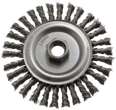 Anderson - 4-1/2" OD, 5/8-11 Arbor Hole, Knotted Steel Wheel Brush - 1/4" Face Width, 13/16" Trim Length, 0.02" Filament Diam, 12,500 RPM - Exact Industrial Supply
