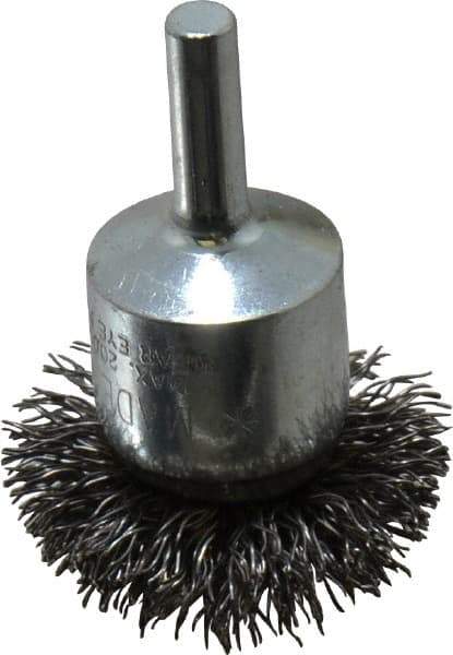 Anderson - 1-1/2" Brush Diam, Crimped, Flared End Brush - 1/4" Diam Shank, 20,000 Max RPM - Exact Industrial Supply