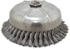 Anderson - 6" Diam, 5/8-11 Threaded Arbor, Steel Fill Cup Brush - 0.014 Wire Diam, 1-3/8" Trim Length, 6,600 Max RPM - Exact Industrial Supply