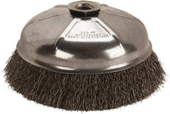 Anderson - 6" Diam, 5/8-11 Threaded Arbor, Steel Fill Cup Brush - 0.014 Wire Diam, 1-3/8" Trim Length, 6,600 Max RPM - Exact Industrial Supply