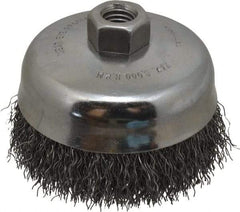 Anderson - 5" Diam, 5/8-11 Threaded Arbor, Steel Fill Cup Brush - 0.02 Wire Diam, 1-1/4" Trim Length, 9,000 Max RPM - Exact Industrial Supply