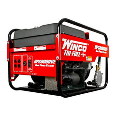 Winco Inc - 3-1/2 hr Full Load Time, 9 kW, Electric/Pull Start, Gasoline, Liquid Propane (LP) & Natural Gas Portable Power Generator - 7 Gal Tank, 32-3/4" Long x 22-1/2" Wide x 22" Deep, 480 cc Engine - Exact Industrial Supply