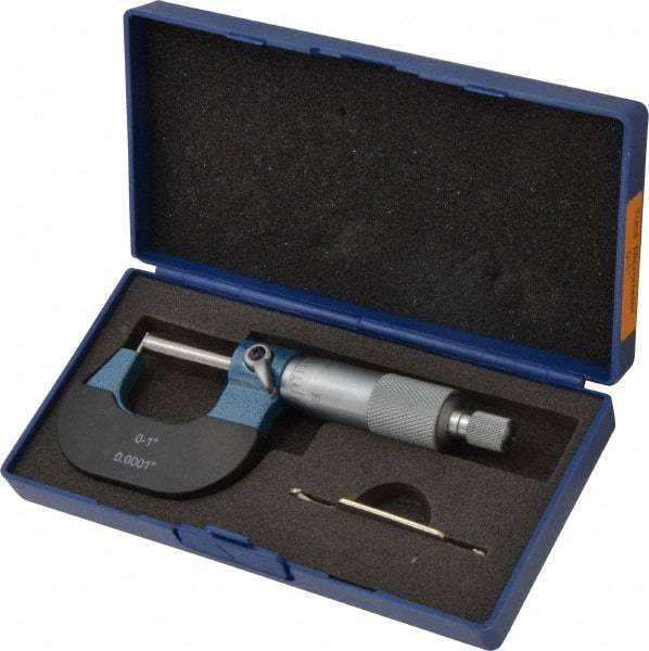 Value Collection - 1 Inch Measurement Range, 0.0001 Inch Graduation, Barrel Anvil, Ratchet Stop Thimble, Mechanical Tube Micrometer - Accurate Up to 0.0001 Inch, Accurate Up to 0.0001 Inch, Enamel Finish, Carbide - Exact Industrial Supply