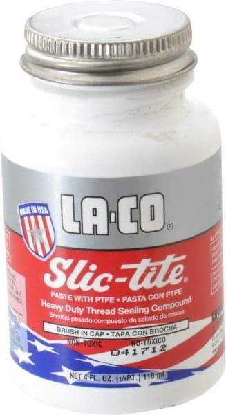 LA-CO - 1/4 Pt Brush Top Can White Thread Sealant - Paste with PTFE, 500°F Max Working Temp, For Metal, PVC, CPVC & ABS Plastic Pipe Threads - Exact Industrial Supply