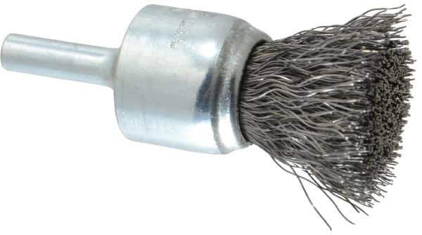 Weiler - 3/4" Brush Diam, Crimped, End Brush - 1/4" Diam Steel Shank, 22,000 Max RPM - Exact Industrial Supply