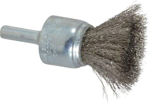 Weiler - 3/4" Brush Diam, Crimped, End Brush - 1/4" Diam Steel Shank, 22,000 Max RPM - Exact Industrial Supply