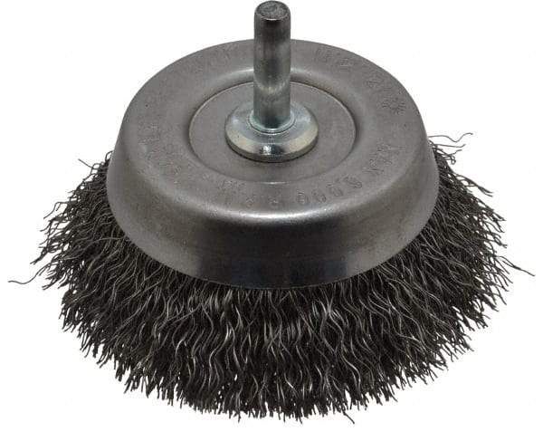 Weiler - 2-3/4" Diam, 1/4" Shank Diam, Steel Fill Cup Brush - 0.0118 Wire Diam, 7/8" Trim Length, 6,000 Max RPM - Exact Industrial Supply