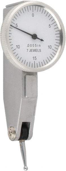 Value Collection - 0.03 Inch Range, 0.0005 Inch Dial Graduation, Horizontal Dial Test Indicator - 1.26 Inch White Dial, 0-15-0 Dial Reading - Exact Industrial Supply