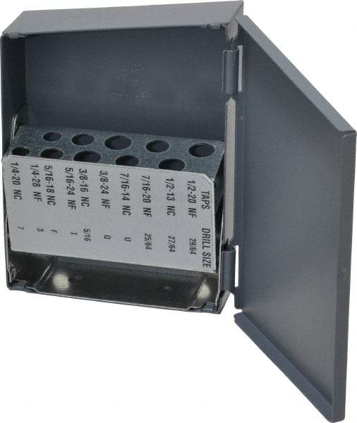 Huot - 1/4-20 to 1/2-20 Tap Storage - 3-1/4" Wide x 4-1/2" Deep x 1" High, Steel - Exact Industrial Supply
