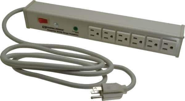 Wiremold - 6 Outlets, 120 Volts, 15 Amps, 6' Cord, Power Outlet Strip - 1 Circuits, Free Hanging Mount, 5-15P NEMA Configuration, UL Listed File 1449 - Exact Industrial Supply