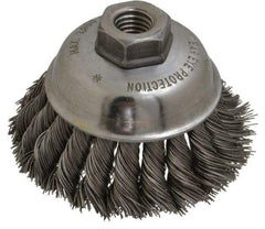 Anderson - 3-1/2" Diam, 5/8-11 Threaded Arbor, Steel Fill Cup Brush - 0.02 Wire Diam, 1-1/4" Trim Length, 9,000 Max RPM - Exact Industrial Supply