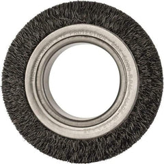 Anderson - 4-1/4" OD, 2" Arbor Hole, Crimped Steel Wheel Brush - 1-1/2" Face Width, 5/8" Trim Length, 0.0118" Filament Diam, 6,000 RPM - Exact Industrial Supply