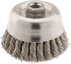 Anderson - 4" Diam, 5/8-11 Threaded Arbor, Stainless Steel Fill Cup Brush - 0.02 Wire Diam, 1-1/4" Trim Length, 9,000 Max RPM - Exact Industrial Supply