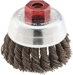Anderson - 2-3/4" Diam, M10x1.50 Threaded Arbor, Steel Fill Cup Brush - 0.02 Wire Diam, 3/4" Trim Length, 14,000 Max RPM - Exact Industrial Supply