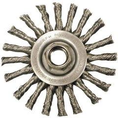 Anderson - 4" OD, M10x1.50 Arbor Hole, Knotted Steel Wheel Brush - 3/8" Face Width, 1" Trim Length, 0.02" Filament Diam, 20,000 RPM - Exact Industrial Supply