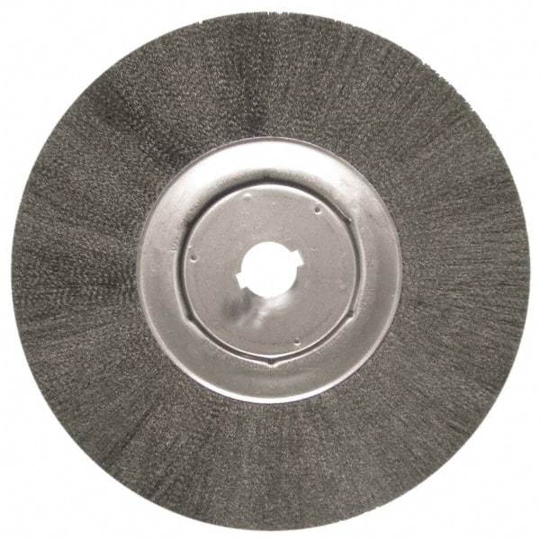 Anderson - 12" OD, 1-1/4" Arbor Hole, Crimped Steel Wheel Brush - 1/2" Face Width, 3" Trim Length, 0.006" Filament Diam, 3,000 RPM - Exact Industrial Supply
