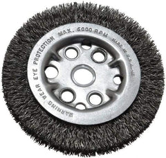 Anderson - 4-1/4" OD, 5/8" Arbor Hole, Crimped Steel Wheel Brush - 3/4" Face Width, 5/8" Trim Length, 0.014" Filament Diam, 6,000 RPM - Exact Industrial Supply