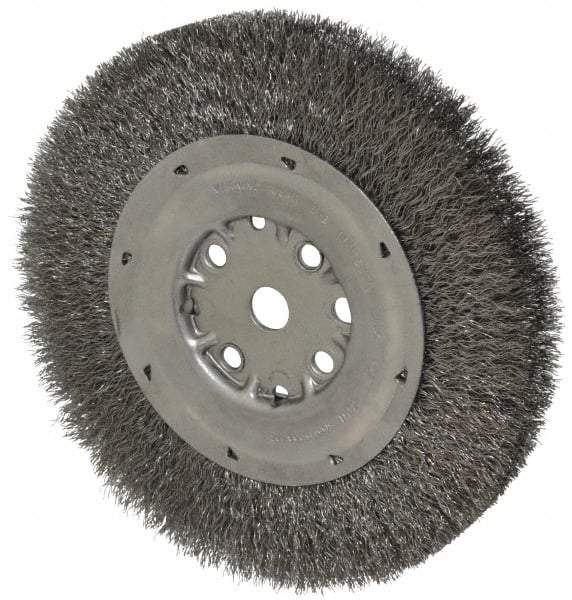 Anderson - 8" OD, 5/8" Arbor Hole, Crimped Steel Wheel Brush - 3/4" Face Width, 1-1/2" Trim Length, 0.0104" Filament Diam, 4,500 RPM - Exact Industrial Supply