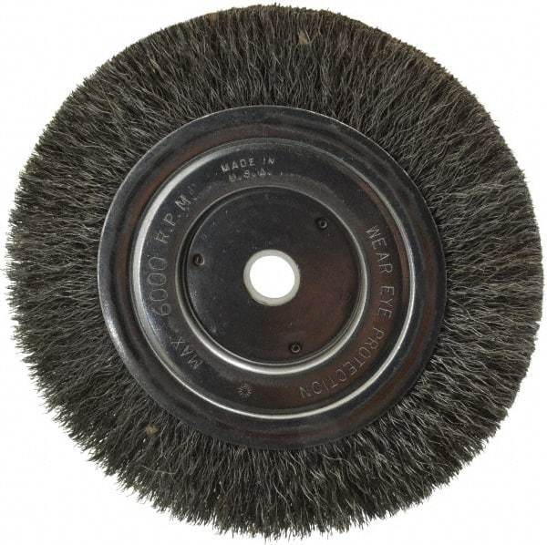 Anderson - 6" OD, 5/8" Arbor Hole, Crimped Steel Wheel Brush - 1/2" Face Width, 1-1/16" Trim Length, 0.008" Filament Diam, 6,000 RPM - Exact Industrial Supply